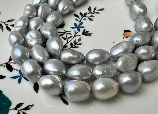 10x13 mm AAA Silver Gray Color Rice Nugget Freshwater Pearl Beads Genuine Gray Color Cultured Freshwater Pearl Long Oval Nuggets #1565