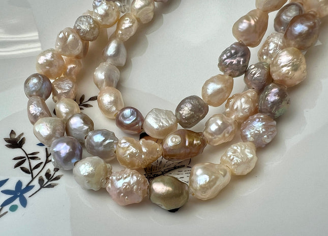 9-10 mm Large Hole Half Strand Freshwater Pearls Potato Rosebud Shape Natural Multi Color Hole 2.2mm Genuine Freshwater Rosebud Pearls #1073