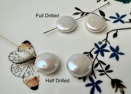 ONE Pair AAAAA mm Natural White Super High Luster Half/Full Drilled Matching Coin Pearl For Earring Pendant Top Quality Coin Pearls #P2539