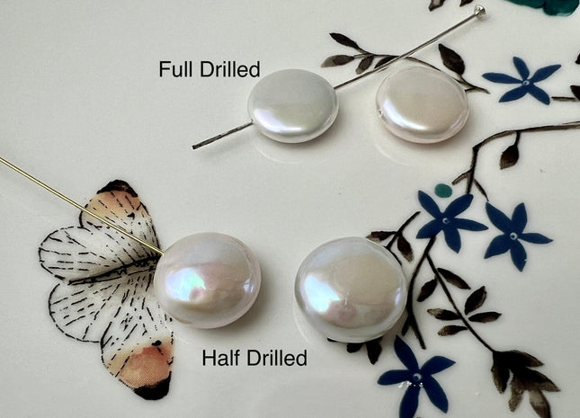 ONE Pair AAAAA mm Natural White Super High Luster Half/Full Drilled Matching Coin Pearl For Earring Pendant Top Quality Coin Pearls #P2539