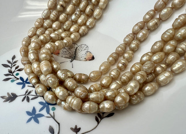 6x8 mm Beige Champagne Color Faceted Rice/Oval Freshwater Pearl Beads Genuine Faceted Freshwater Pearls #P2536