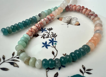 5x8 mm Smooth Rondelle Pink Green Aventurine Web Jasper Gemstone Beads 15 Inches Strand 72 Beads #4458