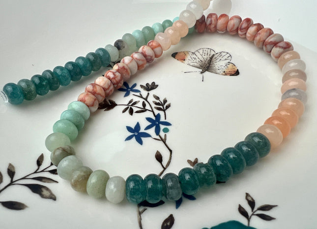 5x8 mm Smooth Rondelle Pink Green Aventurine Web Jasper Gemstone Beads 15 Inches Strand 72 Beads #4458