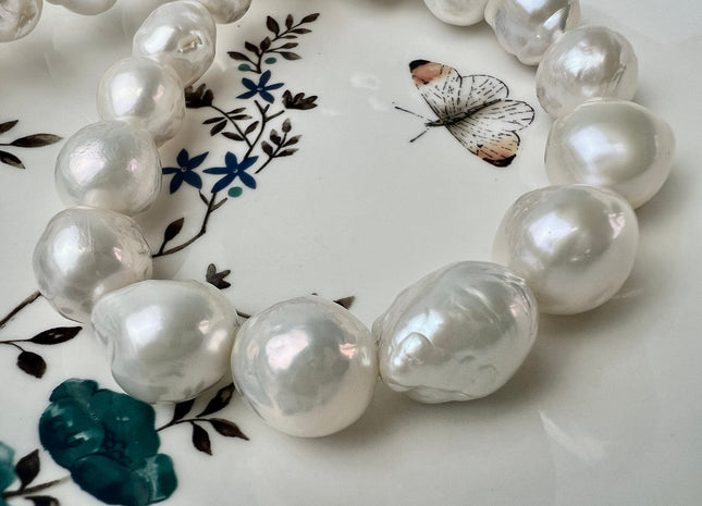 15-17 mm AAAAA Jumbo Baroque Natural White Freshwater Pearls Super High Luster Large White Baroque Pearls #716