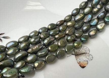 8-9x11-13 mm AA Olive Green Color W/Gold Freshwater Pearl Beads Genuine Freshwater Rice Nugget Pearl #P2545