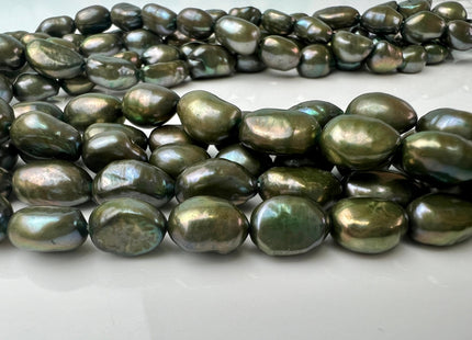 8-9x11-13 mm AA Olive Green Color W/Gold Freshwater Pearl Beads Genuine Freshwater Rice Nugget Pearl #P2545