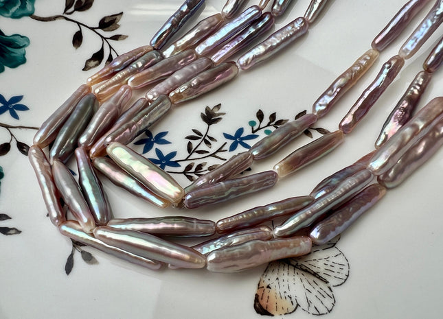 5-7x25-28 mm AAAAA Natural Mauve Pink Biwa Stick Freshwater Pearl Beads Genuine Super High Luster Unique Pink Long Biwa Coin Pearls #P2544