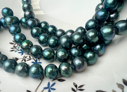 12-14 mm AA Blueish Green Color Freshwater Edison Pearl Beads Genuine Large Hole Edison Pearl Hole Size 2.2mm 16 Beads #P2548