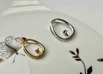 One Piece 925 Sterling Silver/Gold Pendant Setting Findings For Half Drilled Pearls Egg Shape Design Pearl Mounting DIY Jewelry #10182