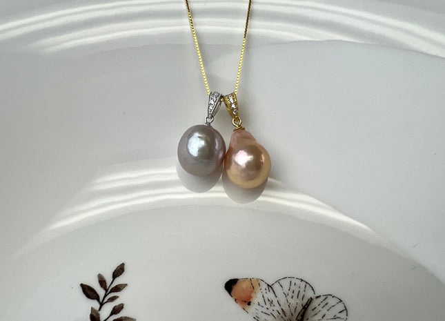 One Piece 925 Sterling Silver/Gold Pendant Setting Findings For Half Drilled Pearls Simple Design W/CZ Sterling Silver Pendant #10352