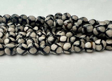 6mm 8mm DZI Tibetan Agate Faceted Round Black And White Football Tibetan Agate Gemstone Loose Beads #4459