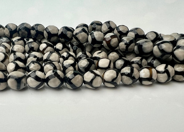 6mm 8mm DZI Tibetan Agate Faceted Round Black And White Football Tibetan Agate Gemstone Loose Beads #4459