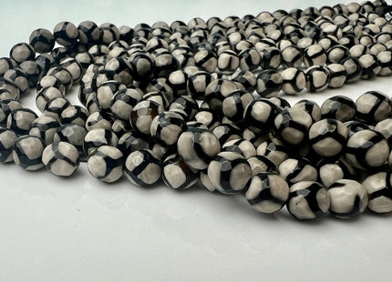 6mm 8mm DZI Tibetan Agate Faceted Round Black And White Football Tibetan Agate Gemstone Loose Beads #4459