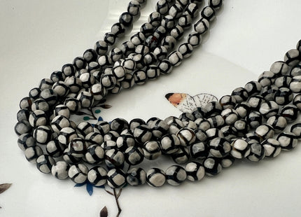 6mm 8mm DZI Tibetan Agate Faceted Round Black And White Football Tibetan Agate Gemstone Loose Beads #4459