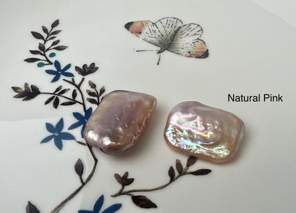 ONE Piece AAAA 15x20 mm Natural Mauve Pink High Luster Through Drilled Thick Rectangle Coin Pearl For Earring Pendant Iridescent Color#P1210