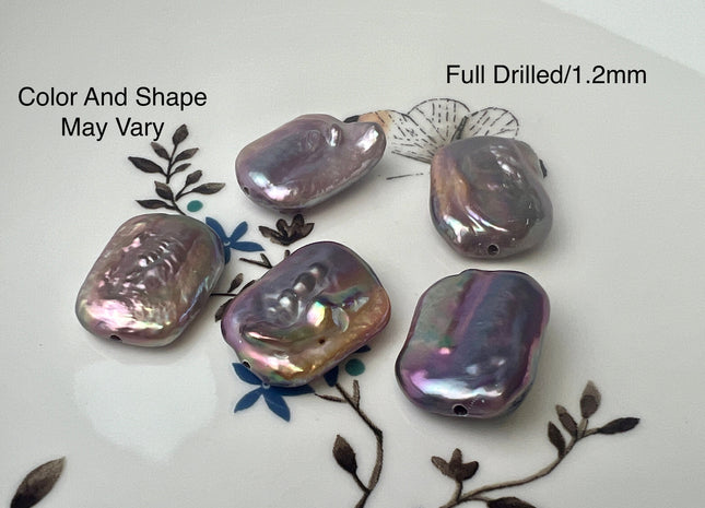 ONE Piece AAAA 15x20 mm Natural Mauve Pink High Luster Through Drilled Thick Rectangle Coin Pearl For Earring Pendant Iridescent Color#P1210
