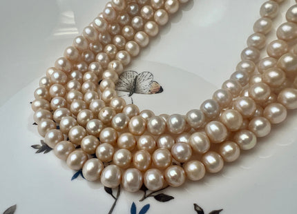 7.5-8 mm AA Pale Beige Champagne Semi Round Freshwater Pearl Beads Genuine Freshwater Pearl  #P2552