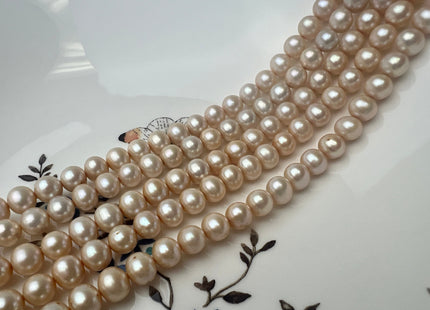 7.5-8 mm AA Pale Beige Champagne Semi Round Freshwater Pearl Beads Genuine Freshwater Pearl  #P2552