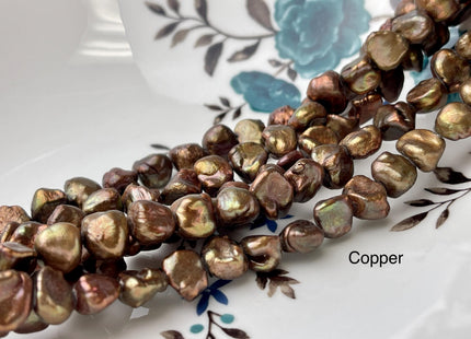 9-10x10-13mm Cornflakes Shape Keshi Freshwater Pearl Beads Green Copper & Dark Colors #802