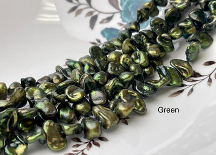 9-10x10-13mm Cornflakes Shape Keshi Freshwater Pearl Beads Green Copper & Dark Colors #802