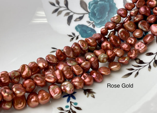 9-10x10-13mm Cornflakes Shape Keshi Freshwater Pearl Beads Green Copper & Dark Colors #802