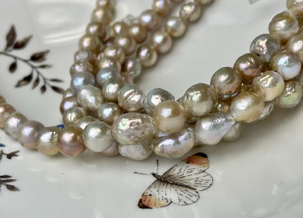 8-10 mm AAA Large Hole Half Strand Natural Seaweed Pink Baroque Pearl Bead Hole Size 2.1mm High Luster With Slightly Gold Sheen #P2556