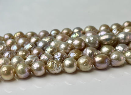 8-10 mm AAA Large Hole Half Strand Natural Seaweed Pink Baroque Pearl Bead Hole Size 2.1mm High Luster With Slightly Gold Sheen #P2556