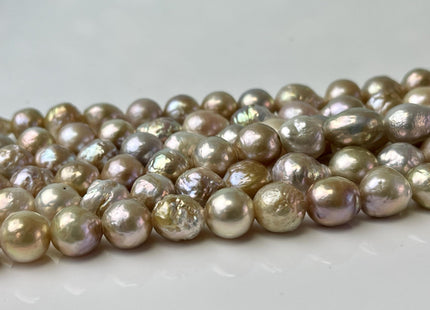 8-10 mm AAA Large Hole Half Strand Natural Seaweed Pink Baroque Pearl Bead Hole Size 2.1mm High Luster With Slightly Gold Sheen #P2556