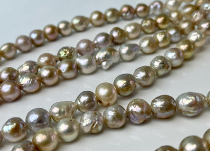 8-10 mm AAA Large Hole Half Strand Natural Seaweed Pink Baroque Pearl Bead Hole Size 2.1mm High Luster With Slightly Gold Sheen #P2556
