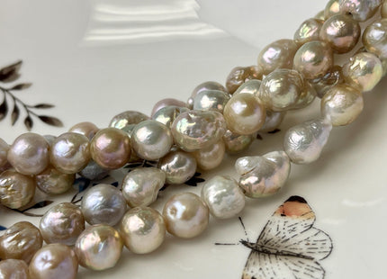 8-10 mm AAA Large Hole Half Strand Natural Seaweed Pink Baroque Pearl Bead Hole Size 2.1mm High Luster With Slightly Gold Sheen #P2556