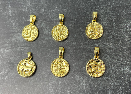 Zodiac Astrology Signs Charms for Necklace, 18K Gold Filled Charm Pendant, Unique Antique Charms for Jewelry Making, One Piece #CR0067