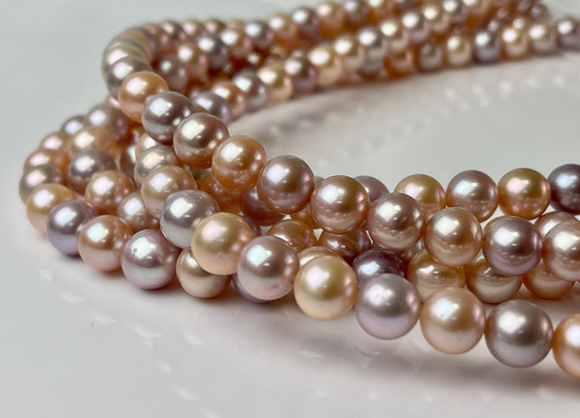 8.5-9 mm AAAA Very Rare Natural Mixed Mauve Pink Freshwater Perfect Round Edison Pearl Bead High Luster Genuine Edison Pearl 48 Beads #P2558
