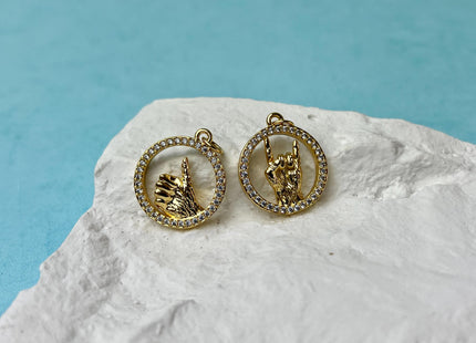 Hand Signs Emojis Design Charms for Necklace Jewelry Making, 18K Gold Filled Charm Pendant With CZ Crystals, One Piece #CR0069