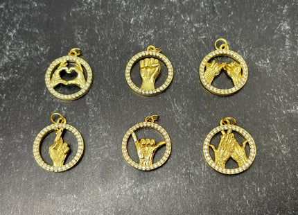 Hand Signs Emojis Design Charms for Necklace Jewelry Making, 18K Gold Filled Charm Pendant With CZ Crystals, One Piece #CR0069