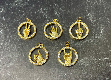 Hand Signs Emojis Design Charms for Necklace Jewelry Making, 18K Gold Filled Charm Pendant With CZ Crystals, One Piece #CR0069