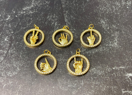 Hand Signs Emojis Design Charms for Necklace Jewelry Making, 18K Gold Filled Charm Pendant With CZ Crystals, One Piece #CR0069