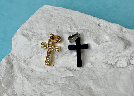 Cross Charm for Necklace Jewelry Making, 18K Gold Filled and Silver Charm Pendant With CZ, Antique Cross Charms, One Piece #CR0071