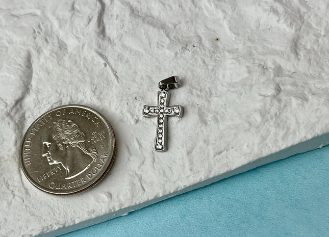 Cross Charm for Necklace Jewelry Making, 18K Gold Filled and Silver Charm Pendant With CZ, Antique Cross Charms, One Piece #CR0071