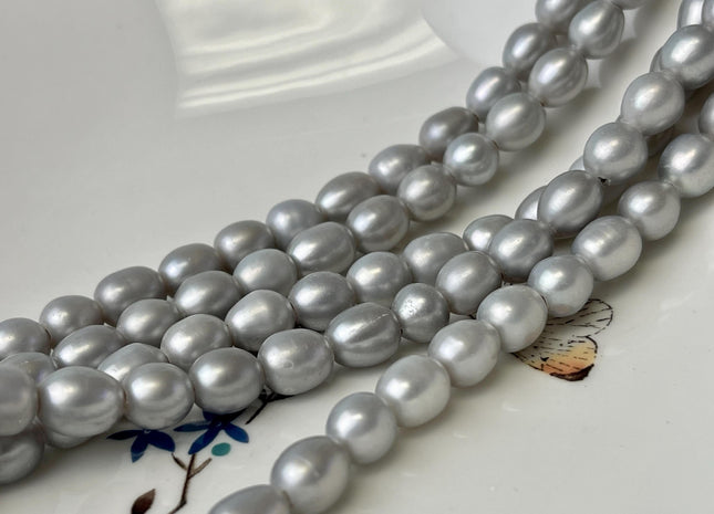 8x9-10 mm AAA Large Hole Gray Color Rice/Oval Freshwater Pearls Beads Hole Size 2.1mm 40 Beads #P2561