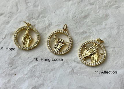 Hand Signs Emojis Design Charms for Necklace Jewelry Making, 18K Gold Filled Charm Pendant With CZ Crystals, One Piece #CR0069