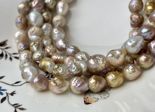 10-13mm 12-15mm Natural Mauve Pink With Iridescent Green Color Baroque Freshwater Pearl Beads Rare High Luster Genuine Baroque Pearls #1588