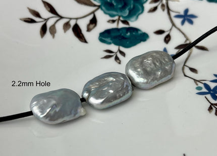 ONE Piece AAA 13-14x17-19 mm Gray Color High Luster Large Hole Rectangle Coin Pearl For Earring And Pendant With Iridescent Color #P2566