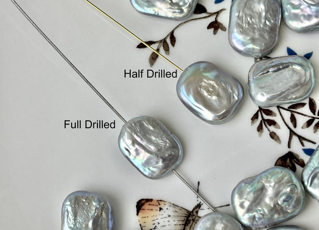 ONE Piece AAA 13-14x17-19 mm Gray Color High Luster Large Hole Rectangle Coin Pearl For Earring And Pendant With Iridescent Color #P2566