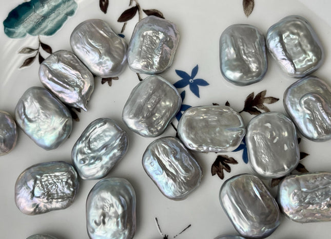 ONE Piece AAA 13-14x17-19 mm Gray Color High Luster Large Hole Rectangle Coin Pearl For Earring And Pendant With Iridescent Color #P2566