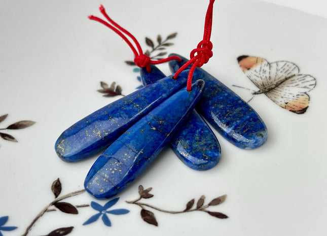 One Pair 12x45 mm Natural Lapis Gemstone Top Drilled Teardrop Cabochon Long Teardrop Matching Blue Color Gemstone Earring Pendant #3336