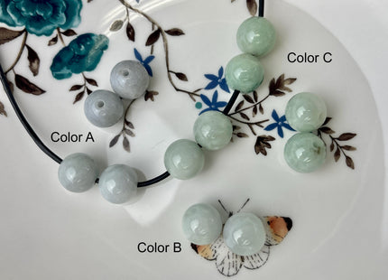One Piece 12 mm Natural Color Smooth Round Shape Burmese Jade Beads 2.0 mm Hole Large Hole Burmese Jade Loose Beads #4468