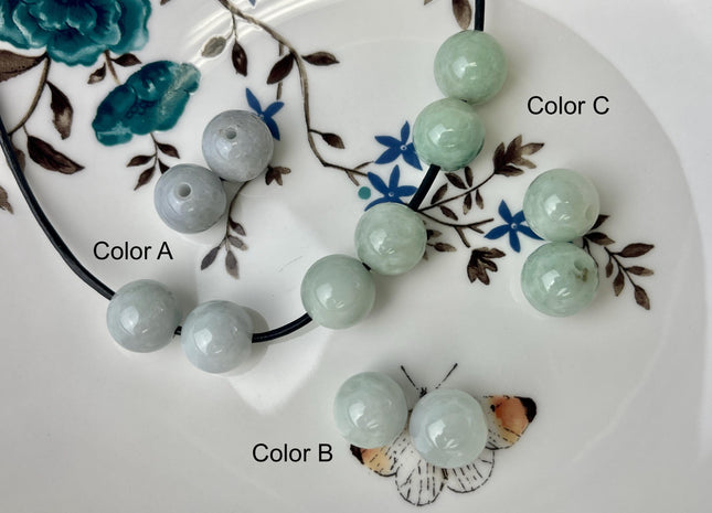 One Piece 12 mm Natural Color Smooth Round Shape Burmese Jade Beads 2.0 mm Hole Large Hole Burmese Jade Loose Beads #4468