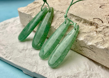 One Pair 12x45 mm Natural Green Aventurine Gemstone Top Drilled Teardrop Cabochon Long Teardrop Matching Color Gem Earring Pendant #3337