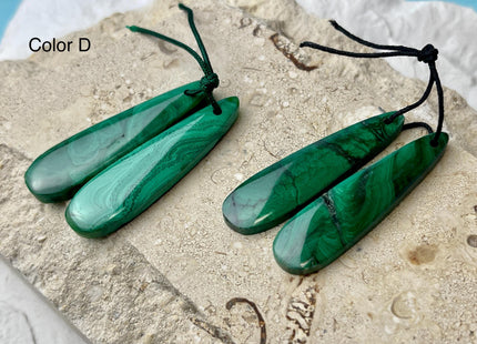 One Pair 12x45 mm Natural Malachite Gemstone Top Drilled Teardrop Cabochon Long Teardrop Matching Green Color Gemstone Earring Pendant #3338