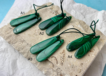 One Pair 12x45 mm Natural Malachite Gemstone Top Drilled Teardrop Cabochon Long Teardrop Matching Green Color Gemstone Earring Pendant #3338